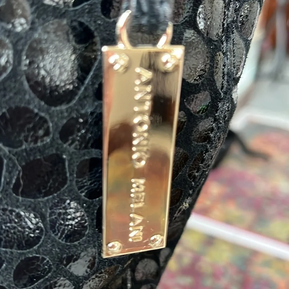 Antonio Melani Hobo/ shoulder bag Suede /patent leather Black stone pattern NWOT